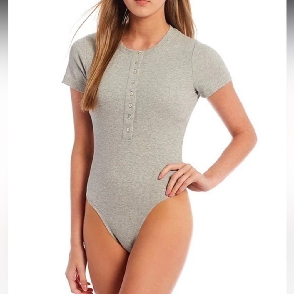 EVERY Button Front Gray Bodysuit‎ with Snap Closure